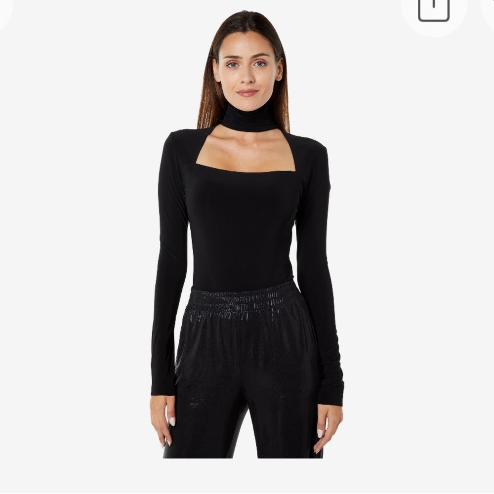 Black Long-Sleeve Square Neck Top with Choker Detail Norma Kamala size small